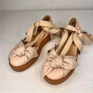 Puma pale pink bow lace up platform sandals